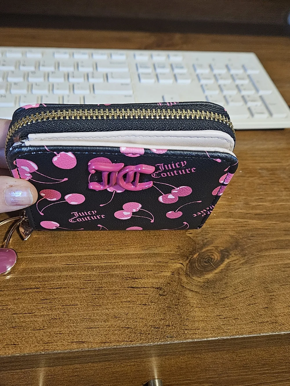 Juicy Couture Black & Pink Cherry Zip Wallet with Charm - Picture 8 of 8